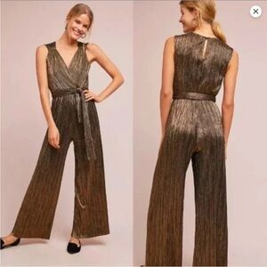 Vanessa Virginia by Anthropologie Pont Neuf Gold Metallic Jumpsuit EUC - Sz XL